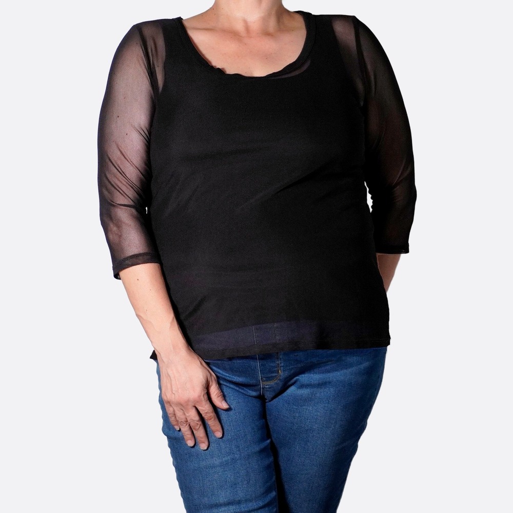 Torrid Mesh Layering Tee Black Sheer 3/4 Sleeve 0X 1X Night Out Edgy Chic